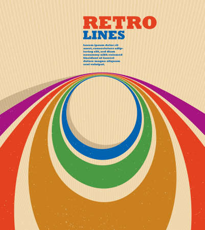 Retro lines vector abstract background, 3D dimensional perspective vintage graphic design art poster, wallpaper in a style of seventieth.のイラスト素材