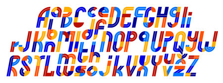 Sport game font, vector retro trendy geometric alphabet letters set, italic speed typeface, lowercase included, 90s style creation.のイラスト素材