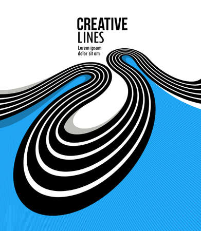 3D lines in motion vector abstract background, creative and dimensional curved stripes dynamic composition, motion and technology.のイラスト素材
