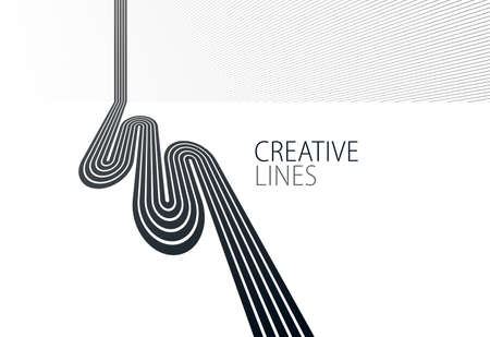 Future lines in 3D perspective vector abstract background, black and white linear composition, road to horizon and sky concept, optical illusion op art.のイラスト素材