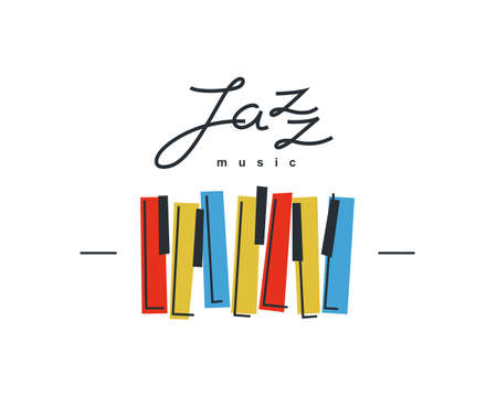 Jazz music emblem or logo vector flat style illustration isolated, grand piano logotype for recording label or studio or musical band.のイラスト素材