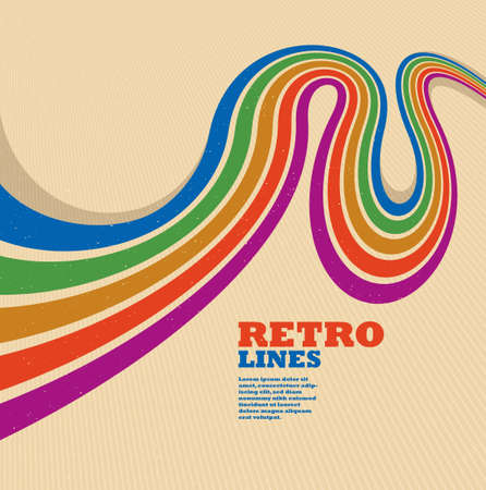 Retro lines vector abstract background, 3D dimensional perspective vintage graphic design art poster, wallpaper in a style of seventieth.のイラスト素材