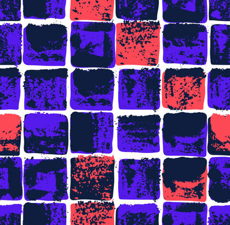 Old aged tiles vector seamless background, rusty grunge texture endless mosaic, vintage art.
