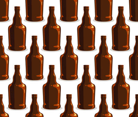 Alcohol bottles seamless vector background, endless wallpaper with whiskey bottles, cognac or gin empty glasses texture.のイラスト素材