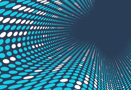 Blue dots in 3D perspective vector abstract background, multimedia internet information theme, wave...