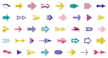 Arrows vector big set of different shapes styles and concepts, cursors for icons or logo creation, graphic design elements for web or print.のイラスト素材