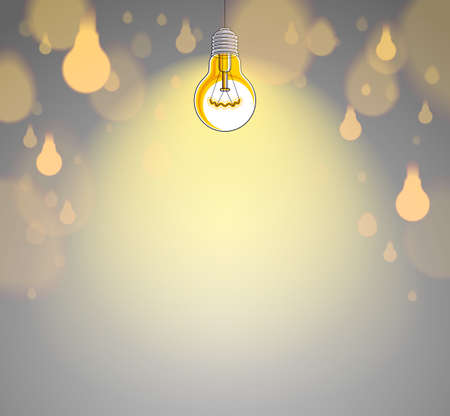 Light bulbs shining beautiful vector realistic illustration. Ideas concept, creative inspiration, creativity. Perfect background or wallpaper.のイラスト素材