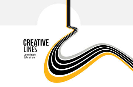 Future lines in 3D perspective vector abstract background, black and yellow linear composition, road to horizon and sky concept, optical illusion op art.のイラスト素材