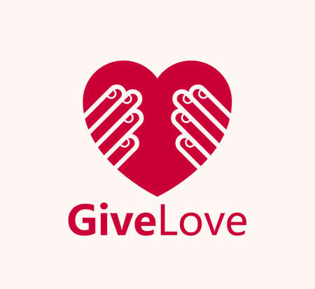 Hearts with hands vector logo or icon, heart hand fingers sign, hands giving love, showing love, care and support, protection or relationship concept.のイラスト素材