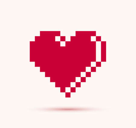8bit pixel heart vector logo or icon, retro game from 90s 8 bit style heart symbol, graphic design stylish element.のイラスト素材