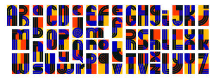 Abstract geometric modern font vector typeset, logo creation alphabet minimal tech linear geometry style, stylish square square tile letters set, uppercase and lowercase.のイラスト素材