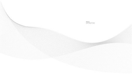 Light gray abstract background, vector wave of flowing particles, curvy lines of dots in motion, technology and science theme, airy and ease futuristic illustration.のイラスト素材