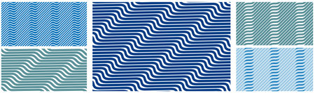 Geometric wavy lines seamless pattern vector set, 3D dimensional endless background wallpaper design...