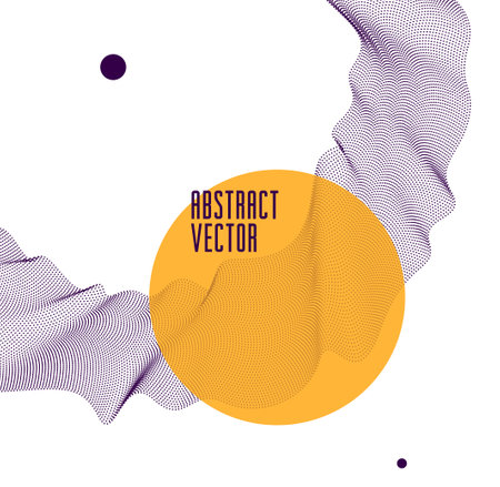 Dots mesh grid particles flow abstract vector background, modern trendy style dotted rhythmic abstraction, science and technology theme illustration.のイラスト素材