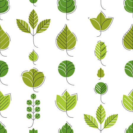 Stylish cartoon leaves seamless vector pattern, endless wallpaper or textile swatch with tree floral, green spring life theme.のイラスト素材