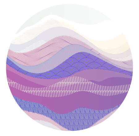 Nature art oriental Japanese style vector abstract background in a shape of circle, runny like water shapes and lines with textures.のイラスト素材