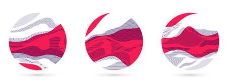 Nature art oriental Japanese style vector abstract backgrounds set in red color in a shape of...