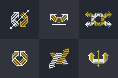 Concept arrows vector logos set isolated, double arrows symbol pictograms collection, stripy icon of arrow.のイラスト素材