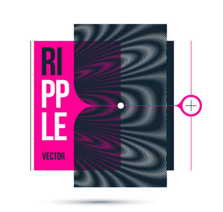 Moire op art vector design element, graphic style poster and banner and brochure, abstract modern art with distorted grid.のイラスト素材