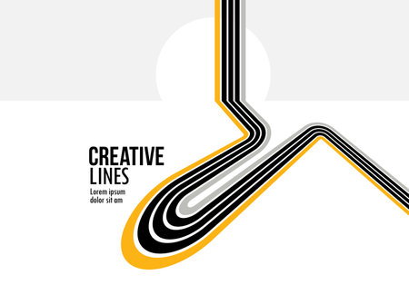 Linear composition vector road to horizon, abstract background with lines in 3D perspective, optical illusion op art, black and yellow colors.のイラスト素材