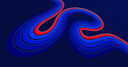 Sports activities games and racing vector linear background in 3D perspective rotation, dark red and blue dynamic layout with lines like a road or race.のイラスト素材