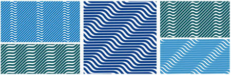 Geometric wavy lines seamless pattern vector set, 3D dimensional endless background wallpaper design...