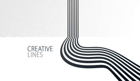 Future lines in 3D perspective vector abstract background, black and white linear composition, road...