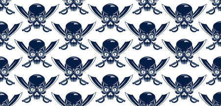 Black skulls seamless vector background, endless pattern with horror death sculls, stylish wallpaper of hard rock culture music fashion theme, gothic image.のイラスト素材