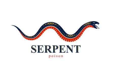 Venomous snake vintage tattoo, vector logo or emblem of aggressive predator reptile, deadly poisoned serpent symbol, vintage style illustration.のイラスト素材