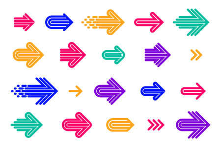 Linear arrow logos vector set, collection of arrows symbols for use as icons or logo creation, graphic design single color signs.のイラスト素材