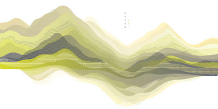 Nature art oriental Japanese style vector abstract background, mountains terrain landscape, scenic...
