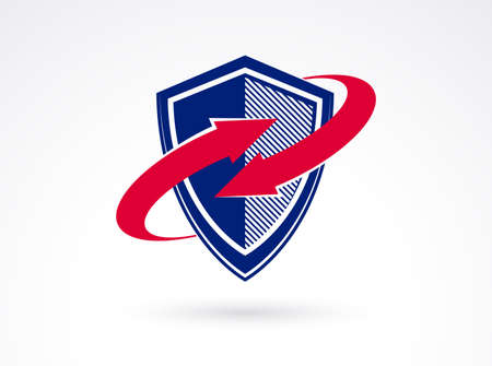 Shield with arrows logo vector, ammo protection symbol, antivirus or sport theme, insurance or guarantee.のイラスト素材
