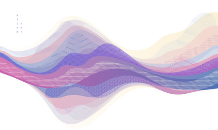 Nature art oriental Japanese style vector abstract background, runny like water shapes and lines with textures.のイラスト素材