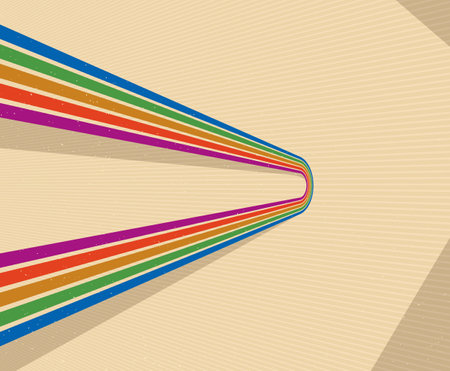 Retro style abstract background with curve lines in all colors of rainbow, 3D dimensional seventieth vector art.のイラスト素材