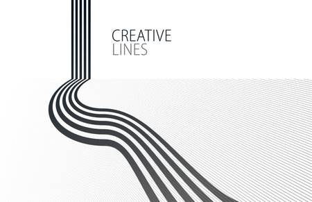 3D black and white lines in perspective abstract vector background, linear perspective illustration op art, road to horizon.のイラスト素材