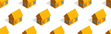 3D isometric wooden houses seamless vector wallpaper, real estate realty theme background image.のイラスト素材