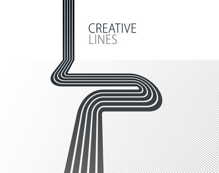 Future lines in 3D perspective vector abstract background, black and white linear composition, road to horizon and sky concept, optical illusion op art.のイラスト素材