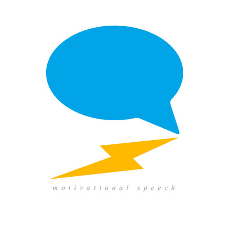 Motivational emotional speech vector concept shown with speech bubble and lightning bolt, touching monolog, excited speaker.のイラスト素材