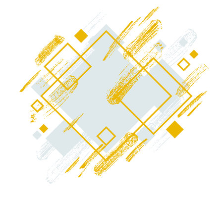 Artistic geometric frame with hand drawn brush strokes vector abstract background, art style bright yellow, modern design isolated over white.のイラスト素材