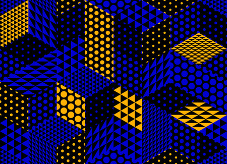 Seamless isometric triangles and dots geometric pattern, 3D cubes vector tiling background, architecture and construction, wallpaper design.のイラスト素材