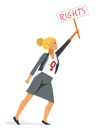 Feminist woman activist struggles for rights vector illustration isolated, social justice warrior, girl power.のイラスト素材