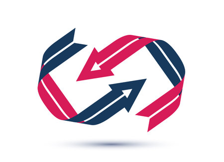 Loop arrows vector logo or sign, double arrows refresh symbol, teamwork concept, cooperation and interaction, swap and exchange.のイラスト素材