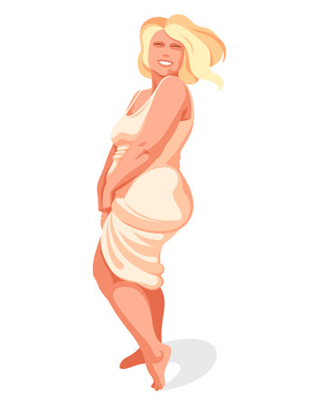 Attractive and sexy plus size woman isolated on white, vector illustration concept of body positivity health and happiness, love and accept your body idea.のイラスト素材