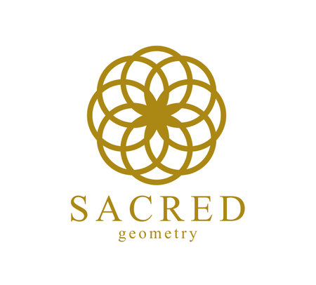 Flower of Life ancient symbol beautiful elegant vector logo or emblem isolated over white background, sacred geometry design element, esoteric sign.のイラスト素材