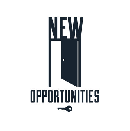 Half open door vector concept of new opportunities, step into future metaphor, start of new business or career, mysterious secret door allegory.のイラスト素材