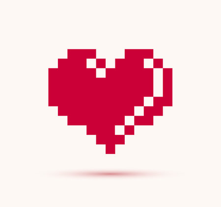 8bit pixel heart vector logo or icon, retro game from 90s 8 bit style heart symbol, graphic design stylish element.のイラスト素材