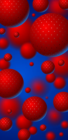 Abstract spheres vector background for phone, composition of flying balls decorated with dots smartphone wallpaper, 3D mixed realistic globes, realistic depth of field effect.の写真素材