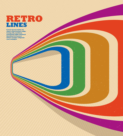 Retro lines vector abstract background, 3D dimensional perspective vintage graphic design art poster, wallpaper in a style of seventieth.のイラスト素材