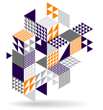 Abstract vector art with 3D isometric cubes geometric background, op art blocks with different forms isolated, polygonal graphic design, cubical theme.のイラスト素材