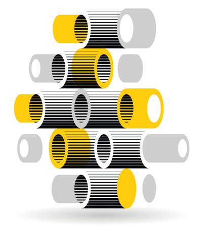 Cylinders pattern vector abstract 3D isometric background, geometric wallpaper with rhythmic structure, construction theme, creative design.のイラスト素材